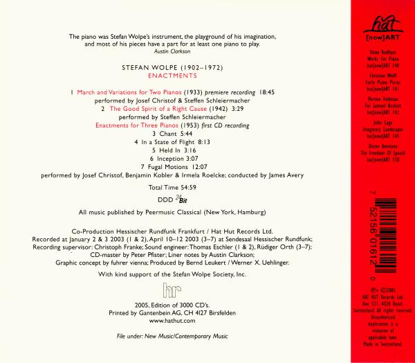 Stefan Wolpe - Enactments - HAT HUT Records Stefan Wolpe - Enactments - HAT HUT Records